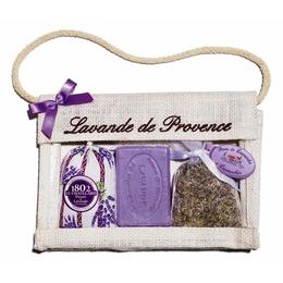 Set Cadou Poseta Iuta Naturala Sapun Marsilia 100g Lavanda si 2 Saculeti Flori Lavanda Provence 18g si 15g Le Chatelard 1802 cu comanda online