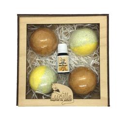 Set cadou Bile efervescente de baie Lucille in cutie cadou – Citrice si Santal Amyris, 500g cu comanda online