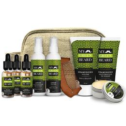 Set cadou – Trusa completa pentru barba si mustata, Trousse Complete Kit, (pieptan + sampon x2 150ml + lotiune x2 100ml + ulei x3 30ml ) My Green Beard cu comanda online