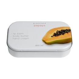 Set cadou metalic, cu papaya, balsam de buze, crema de maini 50ml si unt de corp 100ml, Greenland cu comanda online