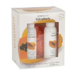 Set cadou mic, cu papaya, lotiune corp 100ml, gel dus 100ml, loofa, Greenland cu comanda online