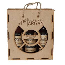 Set cadou rustic argan cutie lemn sampon cu ulei argan 400 ml+balsam par cu ulei argan 400 ml+gel de dus cu ulei argan 400 ml cu comanda online