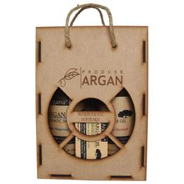 Set cadou rustic argan cutie lemn sampon cu ulei argan 400 ml+sapun cu ulei argan 40 gr+gel de dus cu ulei argan 400 ml cu comanda online