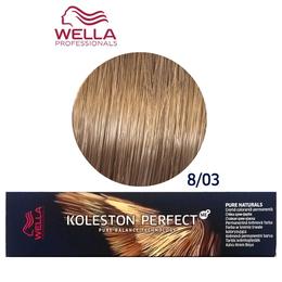 Vopsea Crema Permanenta – Wella Professionals Koleston Perfect ME+ Pure Naturals, nuanta 8/03 Blond Deschis Auriu Natural la cel mai bun pret