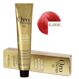 Vopsea Permanenta fara Amoniac Fanola Oro Therapy Color Keratin 6.606 Blond Inchis Rosu Aprins, 100ml la cel mai bun pret